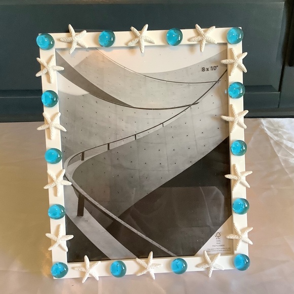 8x10 Star fish and sea blue glass picture frame - Picture 1 of 6